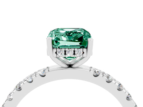 White gold Emerald Cut Green Sapphire Pave Band Solitaire Ring with Four-Prong Setting_16