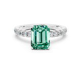 White gold Emerald Cut Green Sapphire Pave Band Solitaire Ring with Four-Prong Setting_24