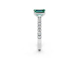 White gold Emerald Cut Green Sapphire Pave Band Solitaire Ring with Four-Prong Setting_26