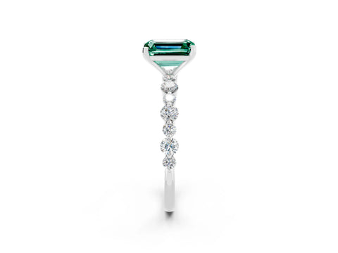 White gold Emerald Cut Green Sapphire Prong Set Engagement Ring with Pavé Band_2