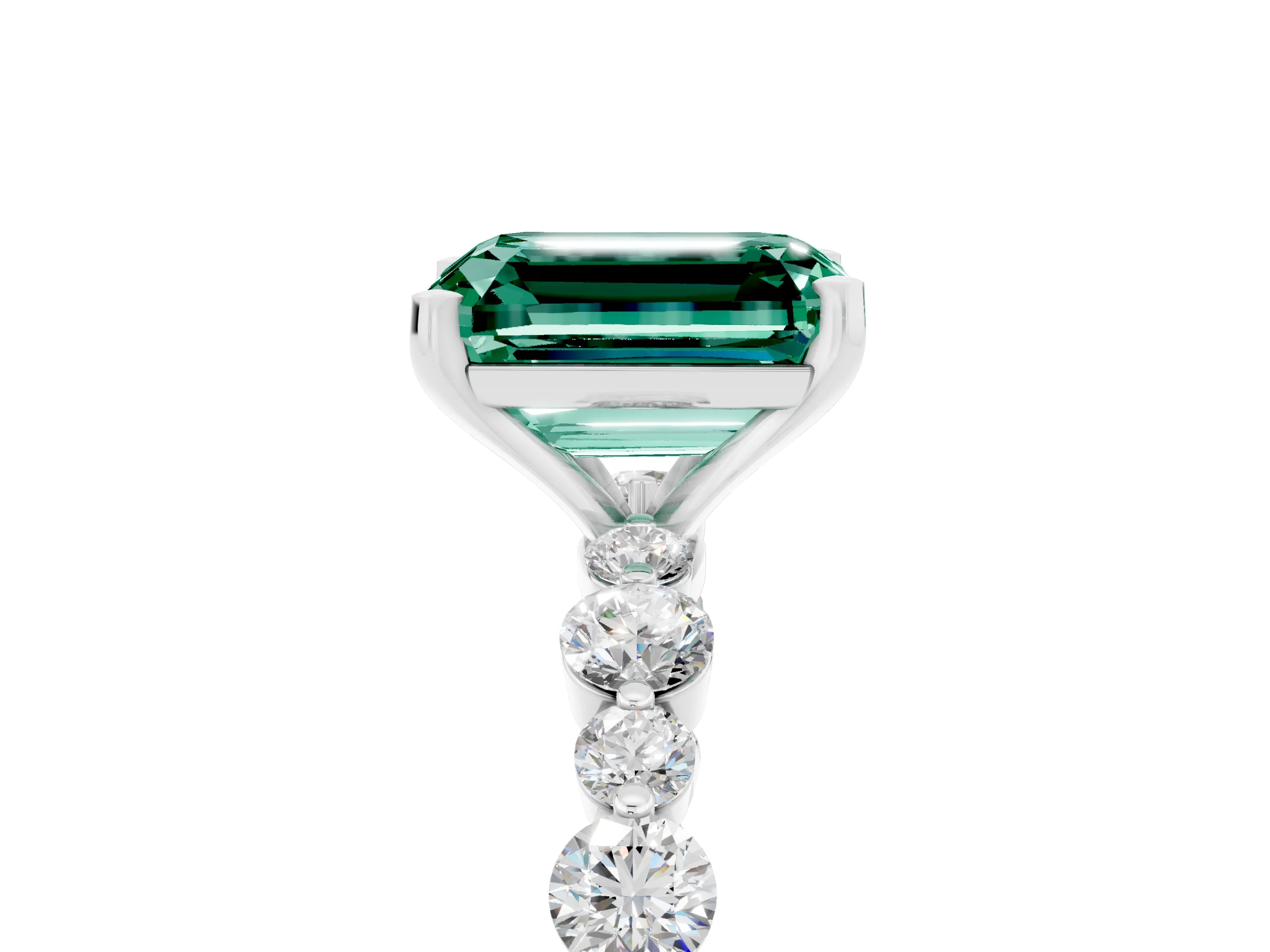 White gold Emerald Cut Green Sapphire Prong Set Engagement Ring with Pavé Band_5