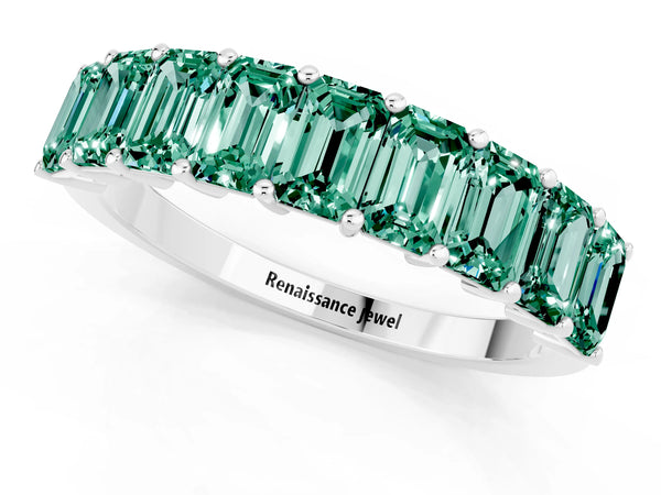 Silver Emerald Cut Green Sapphire Prong-Set Eternity Band