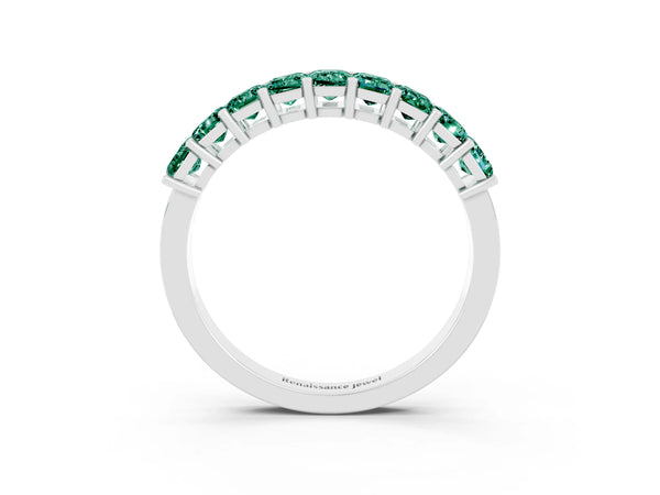 Platinum Emerald Cut Green Sapphire Prong-Set Eternity Band