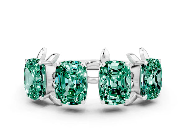 White gold Emerald Cut Green Sapphire Prong-Set Half Eternity Band