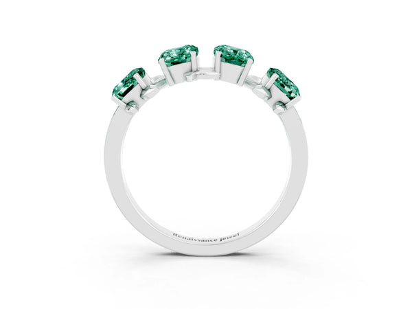 Platinum Emerald Cut Green Sapphire Prong-Set Half Eternity Band