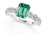 White gold Emerald Cut Green Sapphire Prong Setting with Side Stones on a Pave Band_1