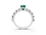 White gold Emerald Cut Green Sapphire Prong Setting with Side Stones on a Pave Band_3