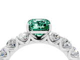 White gold Emerald Cut Green Sapphire Prong Setting with Side Stones on a Pave Band_4