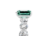 White gold Emerald Cut Green Sapphire Prong Setting with Side Stones on a Pave Band_5