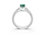 White gold Emerald Cut Green Sapphire Ring with Milgrain Pavé Band and Four-Prong Setting_15