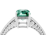 White gold Emerald Cut Green Sapphire Ring with Milgrain Pavé Band and Four-Prong Setting_16