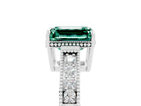 White gold Emerald Cut Green Sapphire Ring with Milgrain Pavé Band and Four-Prong Setting_17