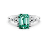 White gold Emerald Cut Green Sapphire Ring with Side Stones and Four-Prong Setting_36