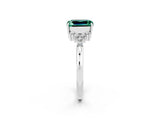 White gold Emerald Cut Green Sapphire Ring with Side Stones and Four-Prong Setting_38
