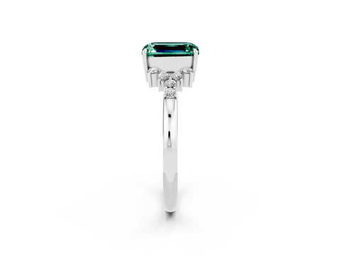 White gold Emerald Cut Green Sapphire Ring with Side Stones and Four-Prong Setting_38