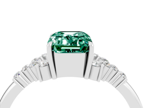 White gold Emerald Cut Green Sapphire Ring with Side Stones and Four-Prong Setting_40