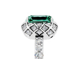 White gold Emerald Cut Green Sapphire Scalloped Halo Engagement Ring with Round Shared Prong Band_29