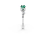 White gold Emerald Cut Green Sapphire Scattered Round Accent Ring with Prong Setting_26