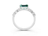 White gold Emerald Cut Green Sapphire Scattered Round Accent Ring with Prong Setting_27