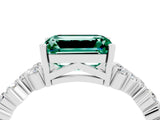 White gold Emerald Cut Green Sapphire Scattered Round Accent Ring with Prong Setting_28