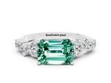 White gold Emerald Cut Green Sapphire Scattered Round Accent Ring with Prong Setting_36