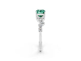 White gold Emerald Cut Green Sapphire Scattered Round Accent Ring with Prong Setting_38