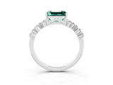 White gold Emerald Cut Green Sapphire Scattered Round Accent Ring with Prong Setting_39