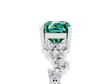 White gold Emerald Cut Green Sapphire Scattered Round Accent Ring with Prong Setting_41