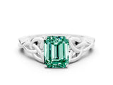 White gold Emerald Cut Green Sapphire Solitaire Celtic Knot Ring with Four-Prong Setting_12