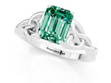 White gold Emerald Cut Green Sapphire Solitaire Celtic Knot Ring with Four-Prong Setting_13