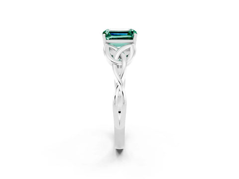 White gold Emerald Cut Green Sapphire Solitaire Celtic Knot Ring with Four-Prong Setting_14