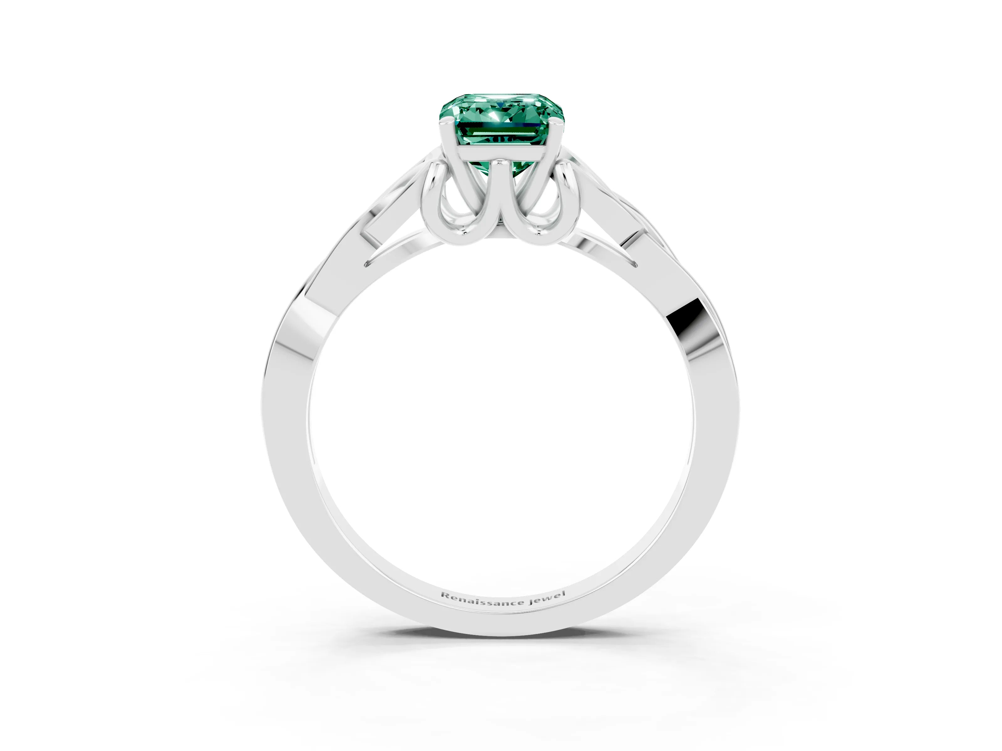 White gold Emerald Cut Green Sapphire Solitaire Celtic Knot Ring with Four-Prong Setting_15