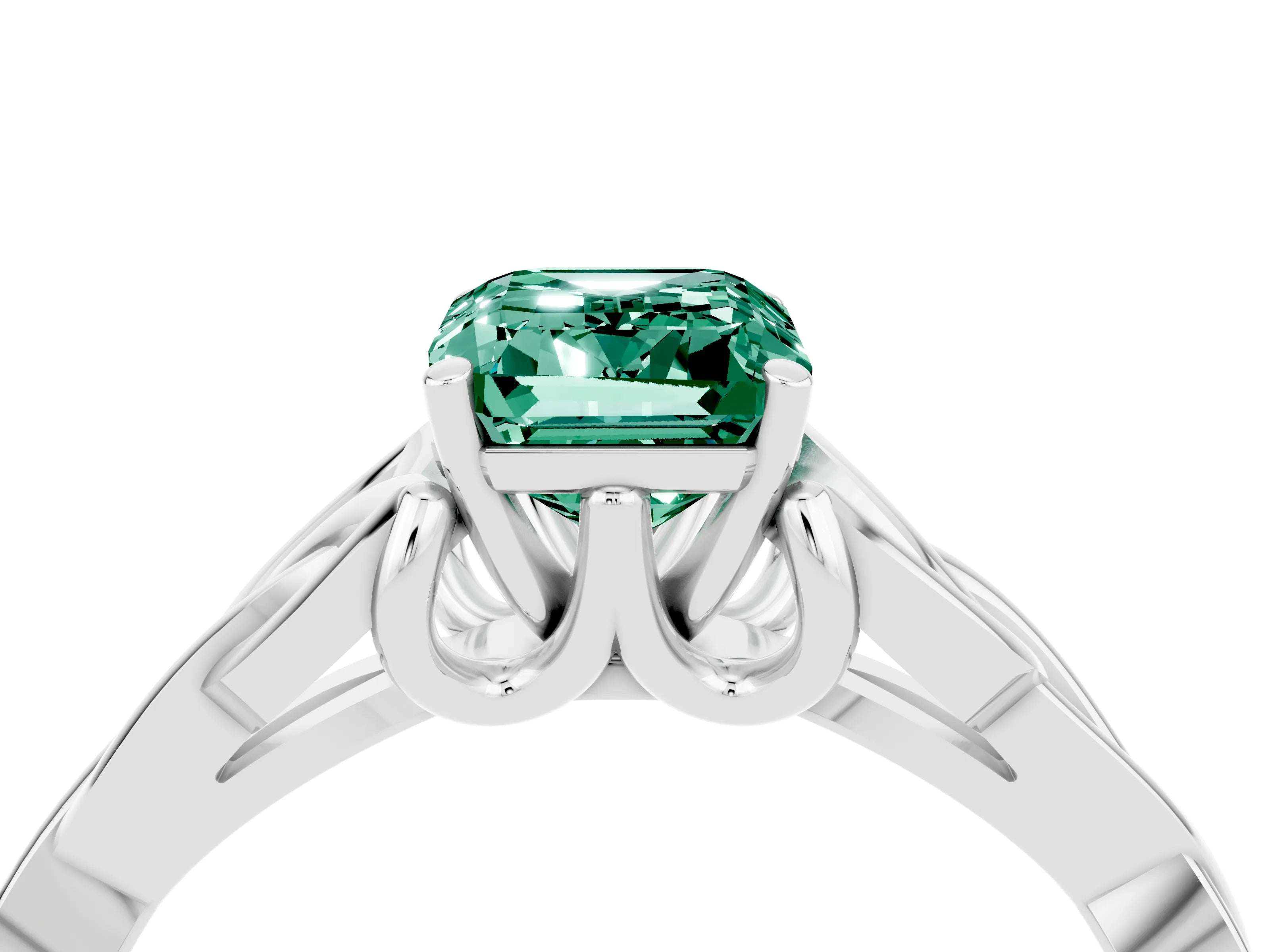 White gold Emerald Cut Green Sapphire Solitaire Celtic Knot Ring with Four-Prong Setting_16