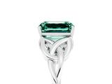 White gold Emerald Cut Green Sapphire Solitaire Celtic Knot Ring with Four-Prong Setting_17