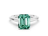 White gold Emerald Cut Green Sapphire Solitaire Engagement Ring with Cathedral Setting and Four-Prong Mount_108