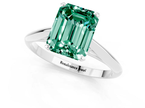 White gold Emerald Cut Green Sapphire Solitaire Engagement Ring with Cathedral Setting and Four-Prong Mount_13