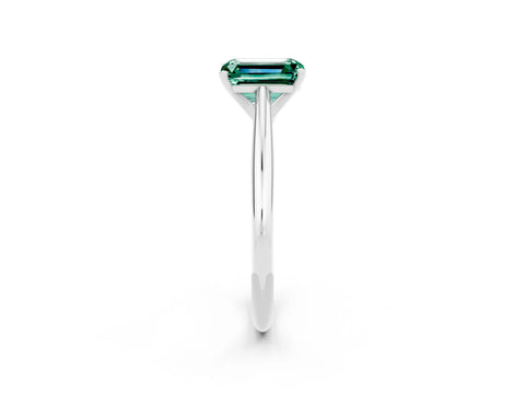 White gold Emerald Cut Green Sapphire Solitaire Engagement Ring with Cathedral Setting and Four-Prong Mount_14