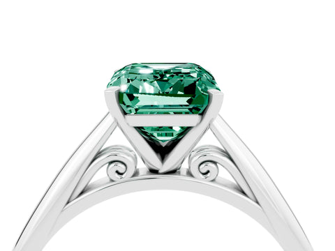 White gold Emerald Cut Green Sapphire Solitaire Engagement Ring with Cathedral Setting and Four-Prong Mount_16