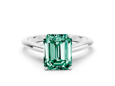 White gold Emerald Cut Green Sapphire Solitaire Engagement Ring with Cathedral Setting and Four-Prong Mount_24