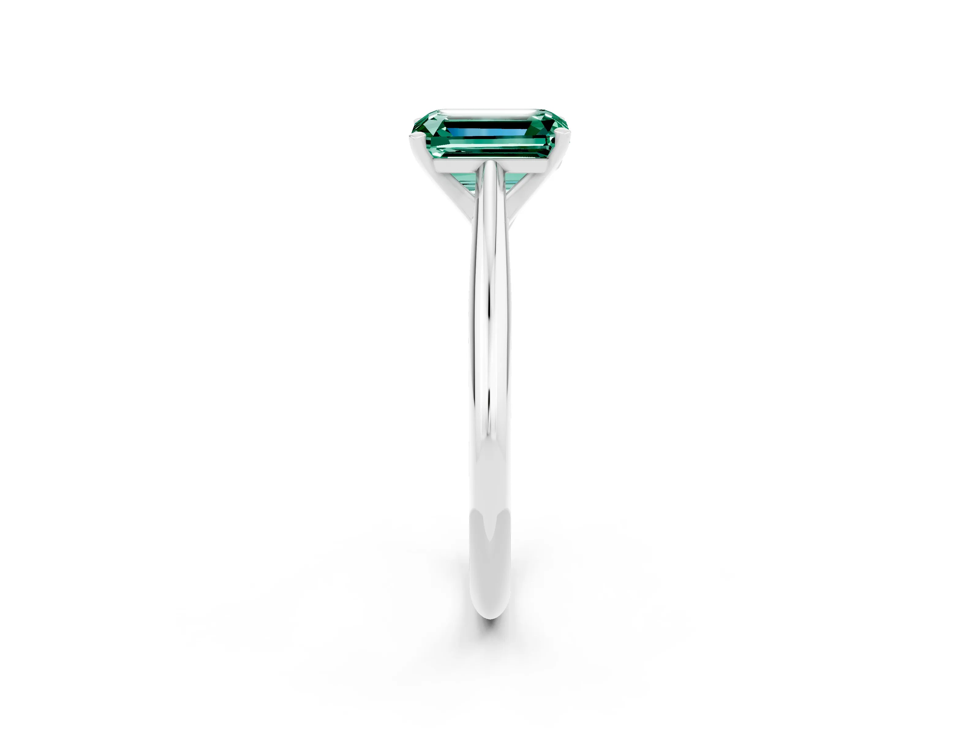 White gold Emerald Cut Green Sapphire Solitaire Engagement Ring with Cathedral Setting and Four-Prong Mount_26