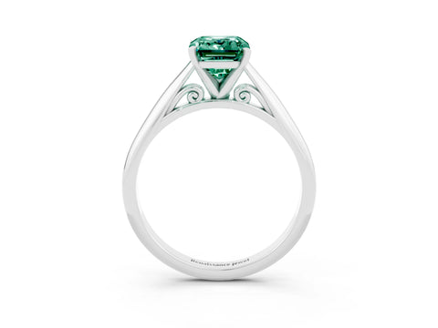 White gold Emerald Cut Green Sapphire Solitaire Engagement Ring with Cathedral Setting and Four-Prong Mount_27