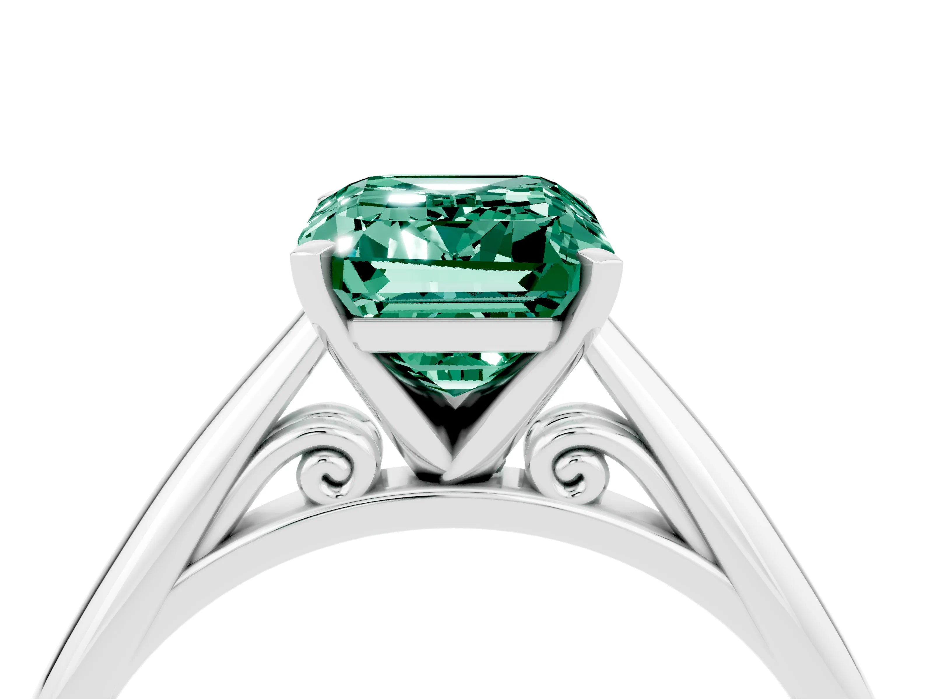 White gold Emerald Cut Green Sapphire Solitaire Engagement Ring with Cathedral Setting and Four-Prong Mount_28
