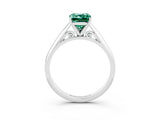 White gold Emerald Cut Green Sapphire Solitaire Engagement Ring with Cathedral Setting and Four-Prong Mount_45