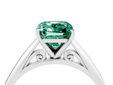 White gold Emerald Cut Green Sapphire Solitaire Engagement Ring with Cathedral Setting and Four-Prong Mount_46