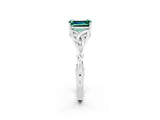 White gold Emerald Cut Green Sapphire Solitaire Engagement Ring with Celtic Knot Band and Four-Prong Setting_2