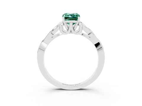 White gold Emerald Cut Green Sapphire Solitaire Engagement Ring with Celtic Knot Band and Four-Prong Setting_3