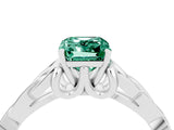 White gold Emerald Cut Green Sapphire Solitaire Engagement Ring with Celtic Knot Band and Four-Prong Setting_4