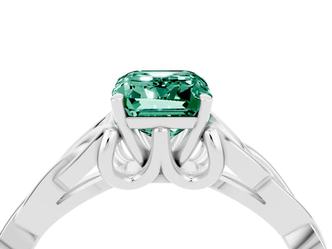 White gold Emerald Cut Green Sapphire Solitaire Engagement Ring with Celtic Knot Band and Four-Prong Setting_4