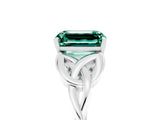 White gold Emerald Cut Green Sapphire Solitaire Engagement Ring with Celtic Knot Band and Four-Prong Setting_5