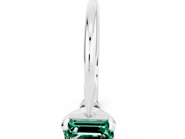 White gold Emerald Cut Green Sapphire Solitaire Engagement Ring with Classic Band and Four-Prong Setting